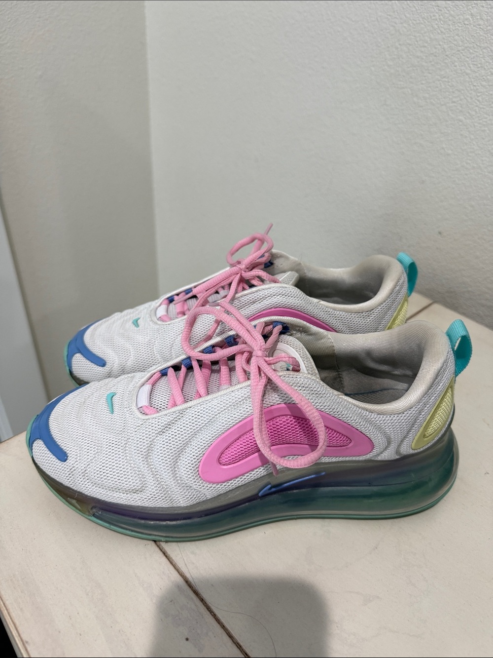 Nike White Sneakers with Pink Laces and Teal Accents